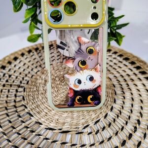 Cute Peeking Kittens Clear IPHONE 17 PRO MAX Case — Yellow Accent